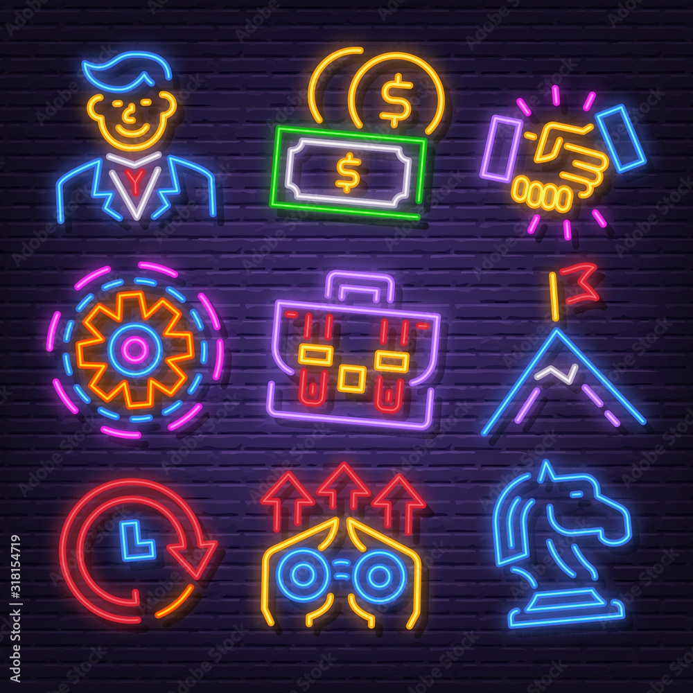 business neon signboard icons business neon signboard icons