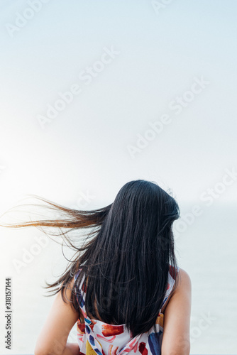 Woman relax at sea viewpoint in concept travel