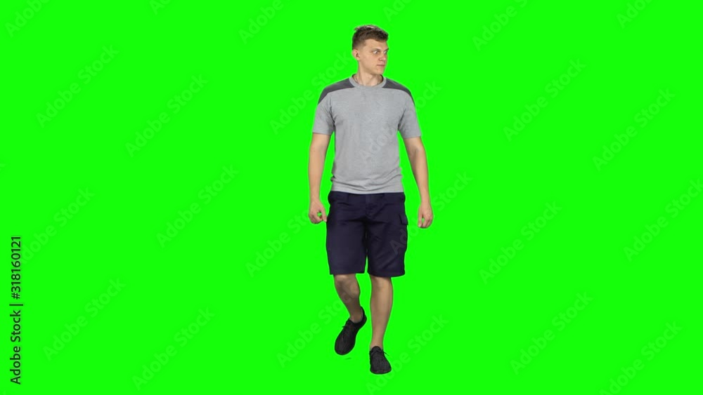 Young man goes then starts to run, Chroma Key Young man goes then starts to run, Chroma Key