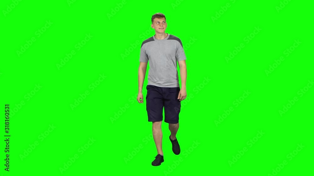 Young man goes then starts to run, Chroma Key