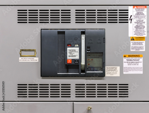 Obraz na płótnie Main power breaker in electrical room of residential or commercial building