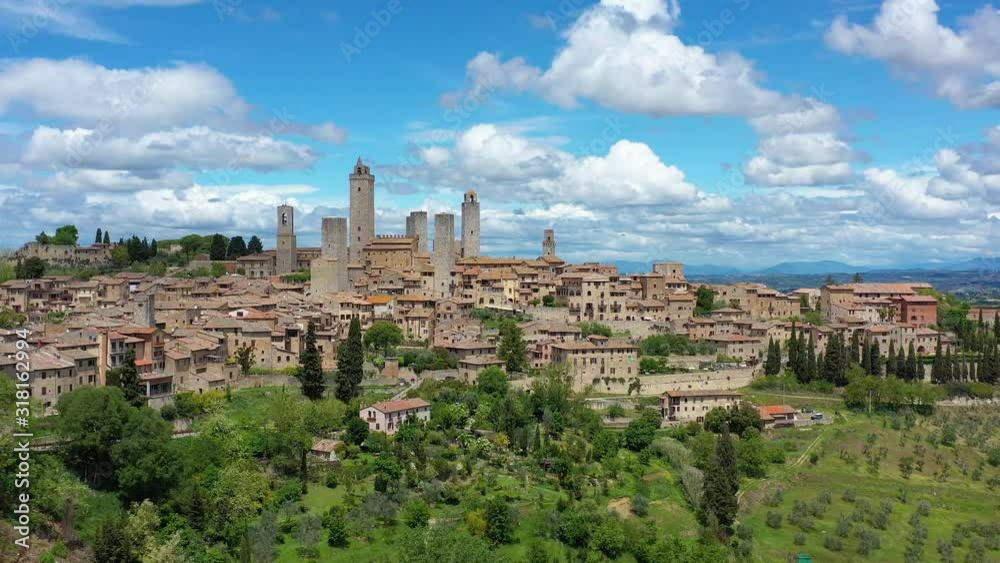 Italy, Tuscany, Val d'Elsa. Aerial view of the medieval village of San Gimignano, a Unesco World Heritage Site Italy, Tuscany, Val d'Elsa. Aerial view of the medieval village of San Gimignano, a Unesco World Heritage Site