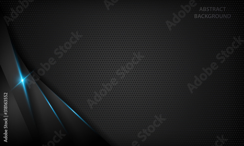 Black abstract overlap background. Texture with blue metallic effect. Modern technology design template.