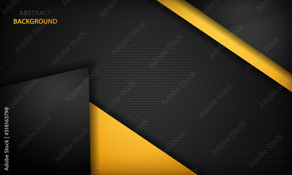 Black and yellow overlap background. Texture with dark metal pattern. Modern overlap dimension vector design. Black and yellow overlap background. Texture with dark metal pattern. Modern overlap dimension vector design.