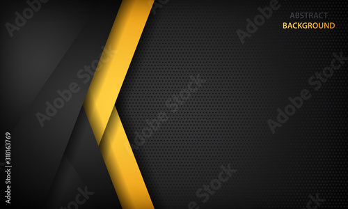 Black and yellow overlap background. Texture with dark metal pattern. Modern overlap dimension vector design.
