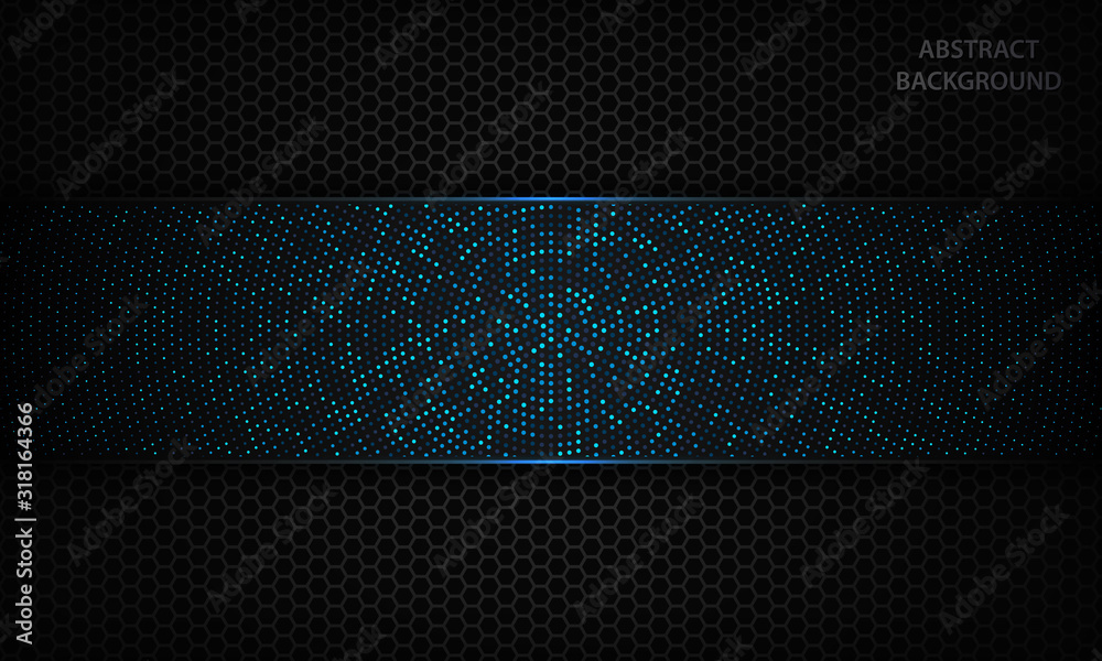 Black abstract background with blue dots element and hexagon texture. Modern luxury futuristic technology design concept. Black abstract background with blue dots element and hexagon texture. Modern luxury futuristic technology design concept.