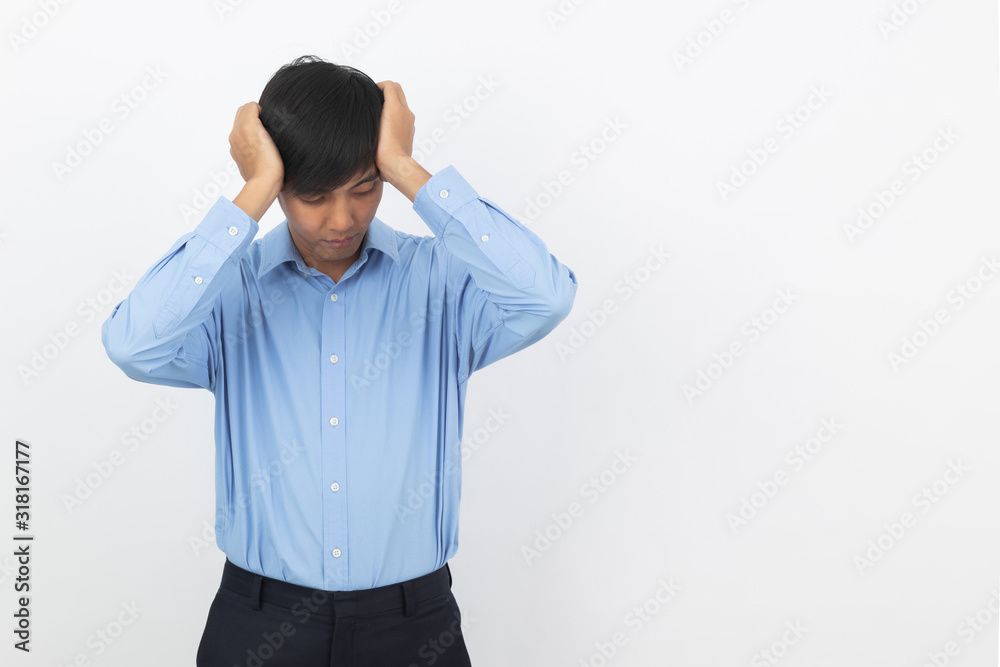 Young asian business man unhappy and frustrated with something. Negative facial expression isolated on white background. Young asian business man unhappy and frustrated with something. Negative facial expression isolated on white background.