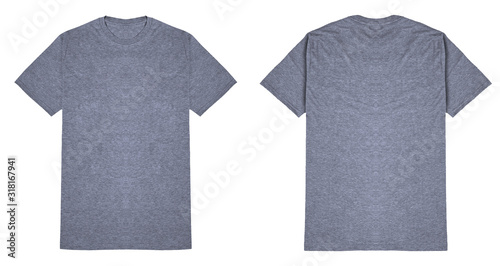 Heather grey t shirt front and back view flat lay concept, isolated on white background
