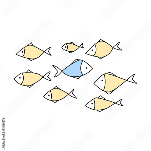 Fish swims against the stream hand drawn style