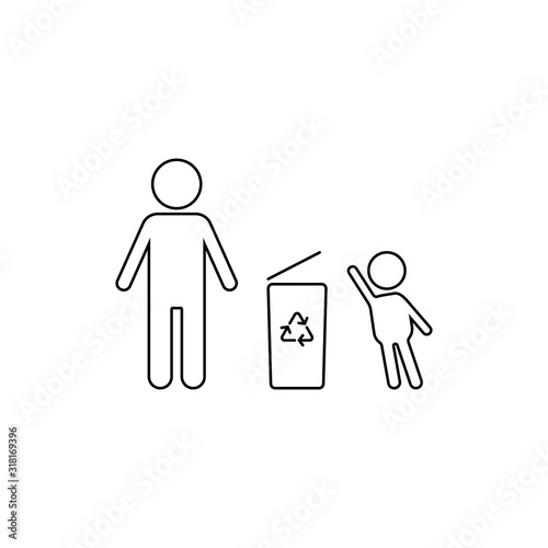 adult teaches a child to sort garbage