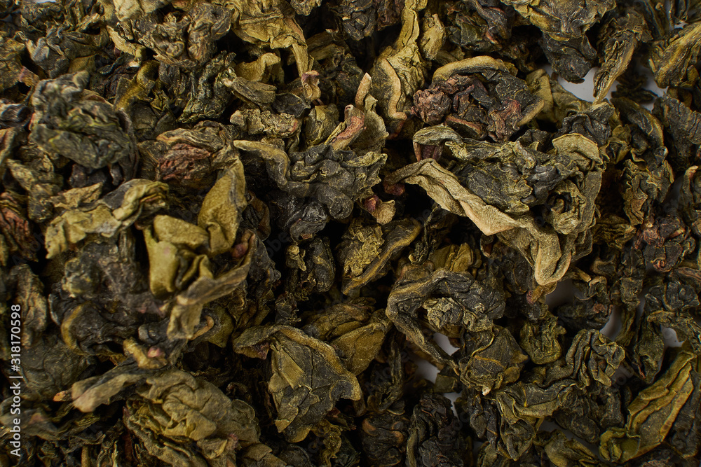Dry and fresh tea leaves isolated on white