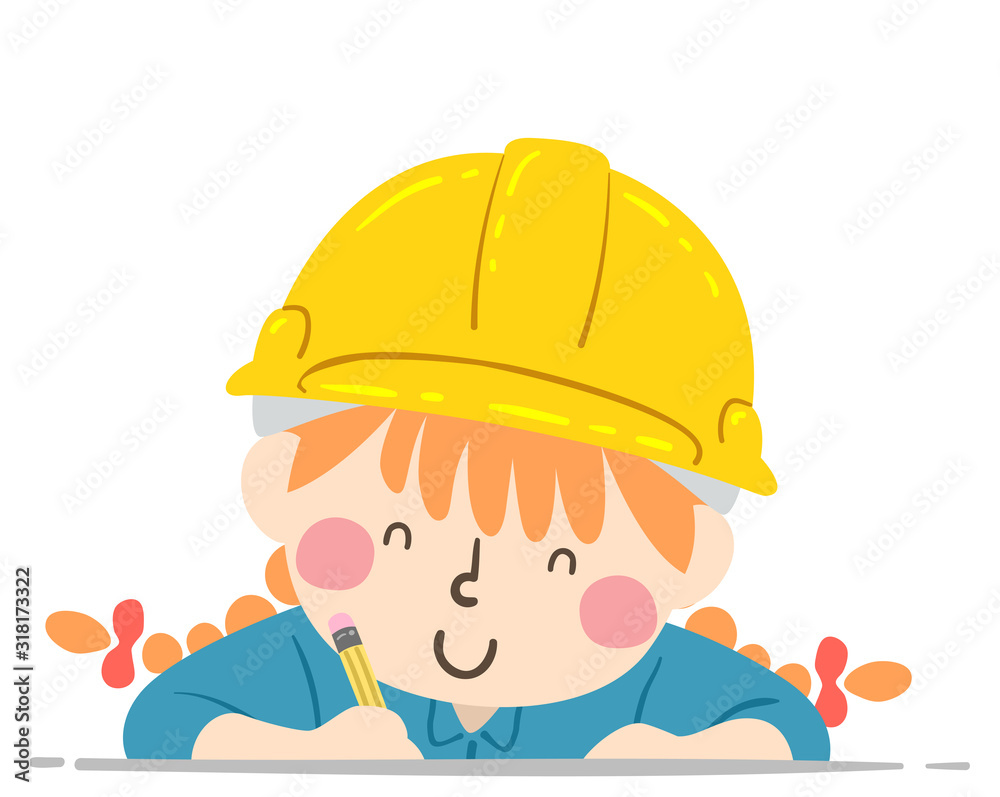 Kid Girl Construction Engineer Write Illustration