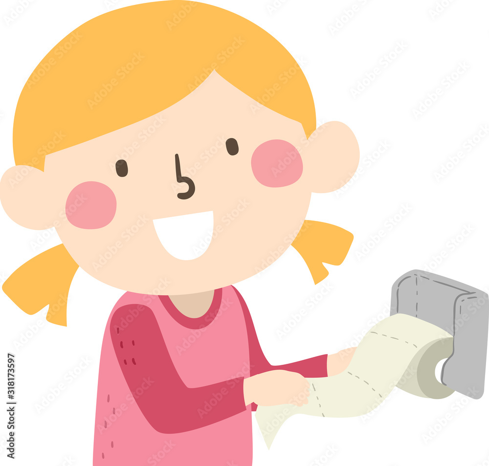 Kid Girl Roll Container Quantities Illustration Kid Girl Roll Container Quantities Illustration
