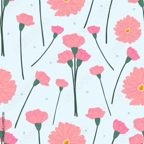 Decorative spring summer floral seamless pattern for print  textile  wallpaper. Hand drawn flowers background.