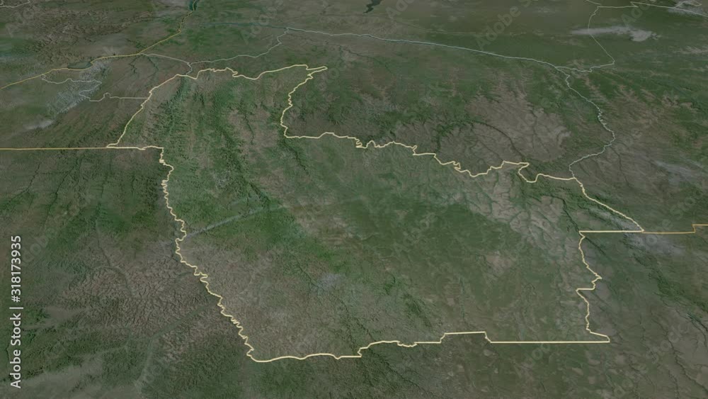 Kwango, province with its capital, zoomed and extruded on the satellite map of Congo Kinshasa in the conformal Stereographic projection. Animation 3D Kwango, province with its capital, zoomed and extruded on the satellite map of Congo Kinshasa in the conformal Stereographic projection. Animation 3D