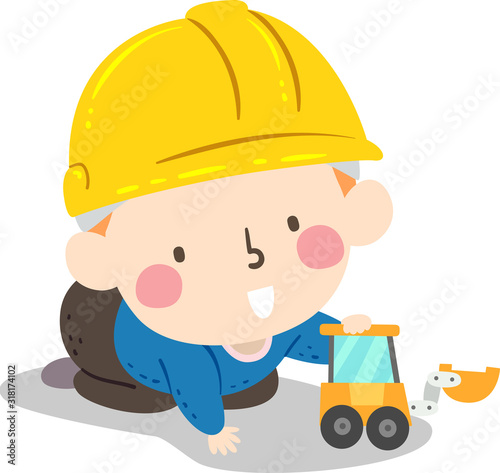 Kid Baby Boy Hard Hat Play Toy Illustration