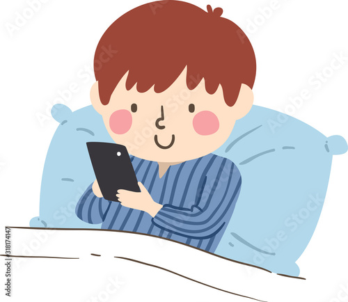 Kid Boy Bed Cell Phone Illu...