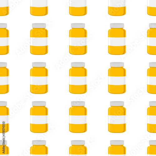 Illustration on theme big colored set different types of pills inside close jar