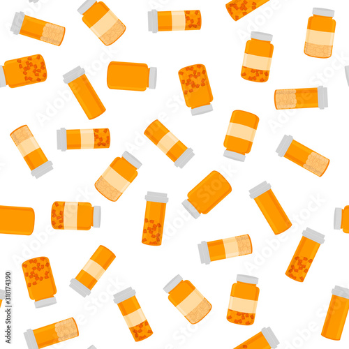 Illustration on theme big colored set different types of pills inside close jar
