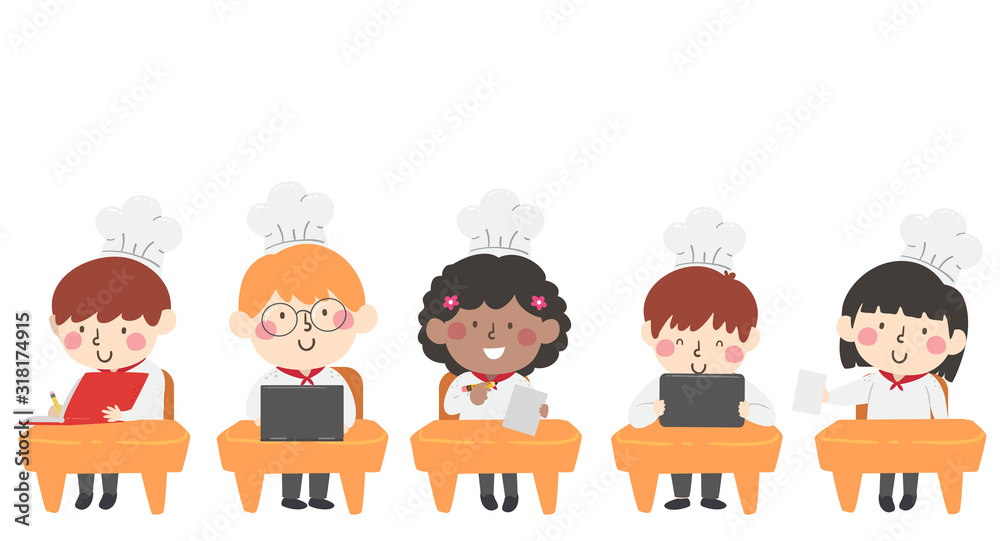 Kids Chef Class Desk Sit Illustration Kids Chef Class Desk Sit Illustration