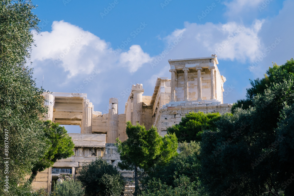 Athens, Greece - Dec 20, 2019: Temple of Athena Nike at the Acropolis, Athens, Greece