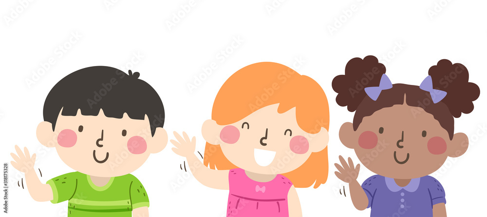 Kids Wave With Your Right Hand Illustration Kids Wave With Your Right Hand Illustration
