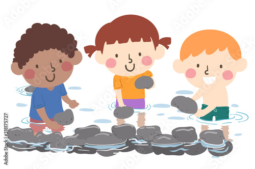 Kids Make Stone Dam Illustration