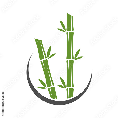 Bamboo logo template. Green bamboo trees vector design. Bamboo stem logotype