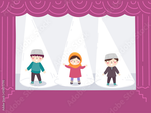 Kids Muslim Stage Theater Spotlight Illustration