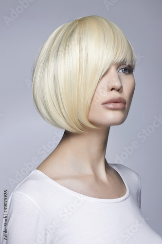 young woman with stylish haircut. beautiful blond girl