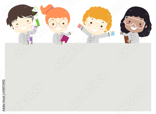 Kids Scientists Coat Goggles Board Illustration