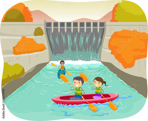 Stickman Kids Dam Autumn Ka...