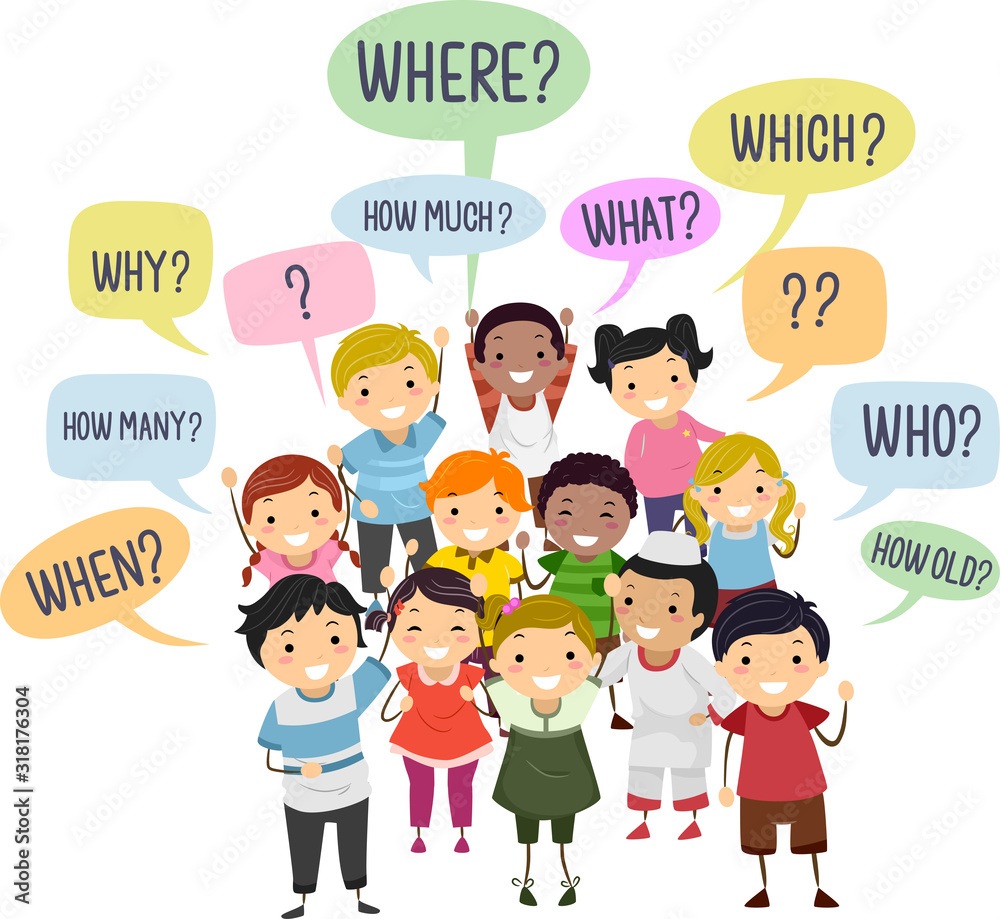 Stickman Kids Questions Words Speech Bubbles Stickman Kids Questions Words Speech Bubbles