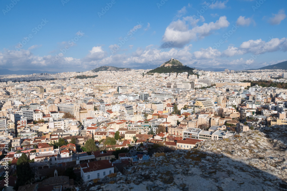 Athens, Greece - Dec 20, 2019: Mount Lycabettus, view from Acropolis, Greece, Athens