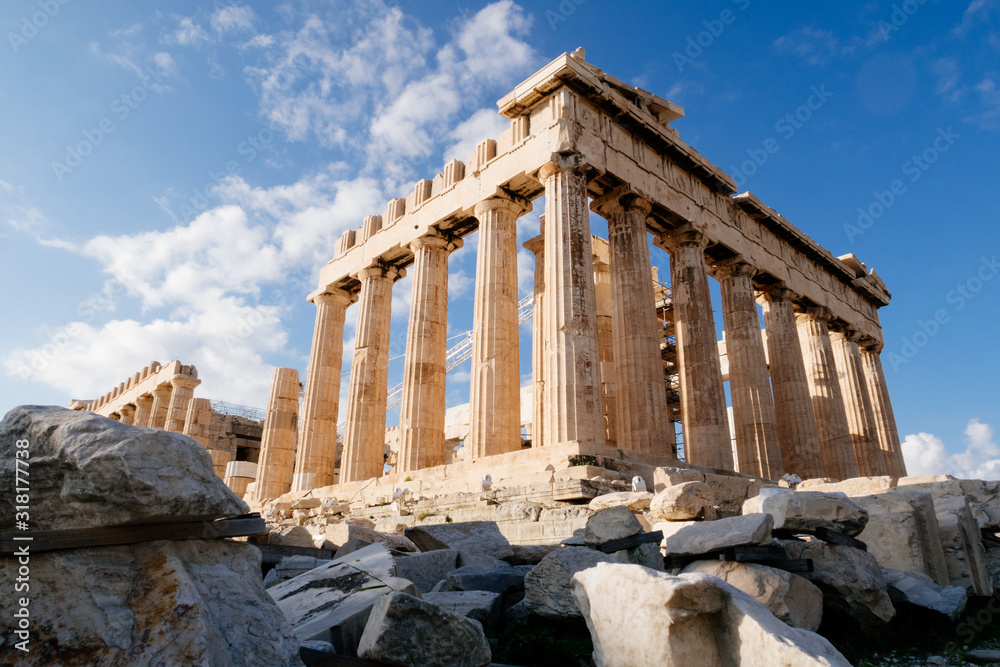 Athens, Greece - Dec 20, 2019: Parthenon at the Acropolis of Athens, Greece
