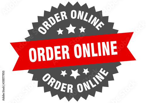 order online sign. order online circular band label. round order online sticker