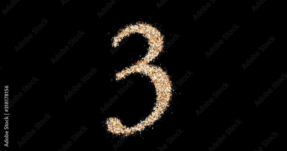 Gold glitter number 3 loop. A figure of sparkling particles. 3d animation Gold glitter number 3 loop. A figure of sparkling particles. 3d animation