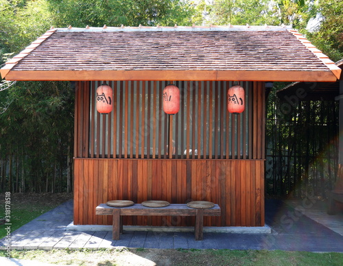 wood building in Japan style with wooden chair. photo