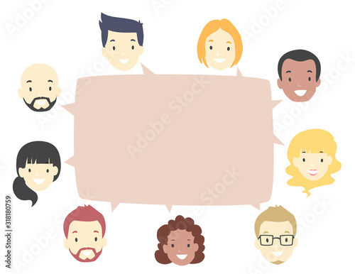 People Heads Diversity Speech Bubble Illustration