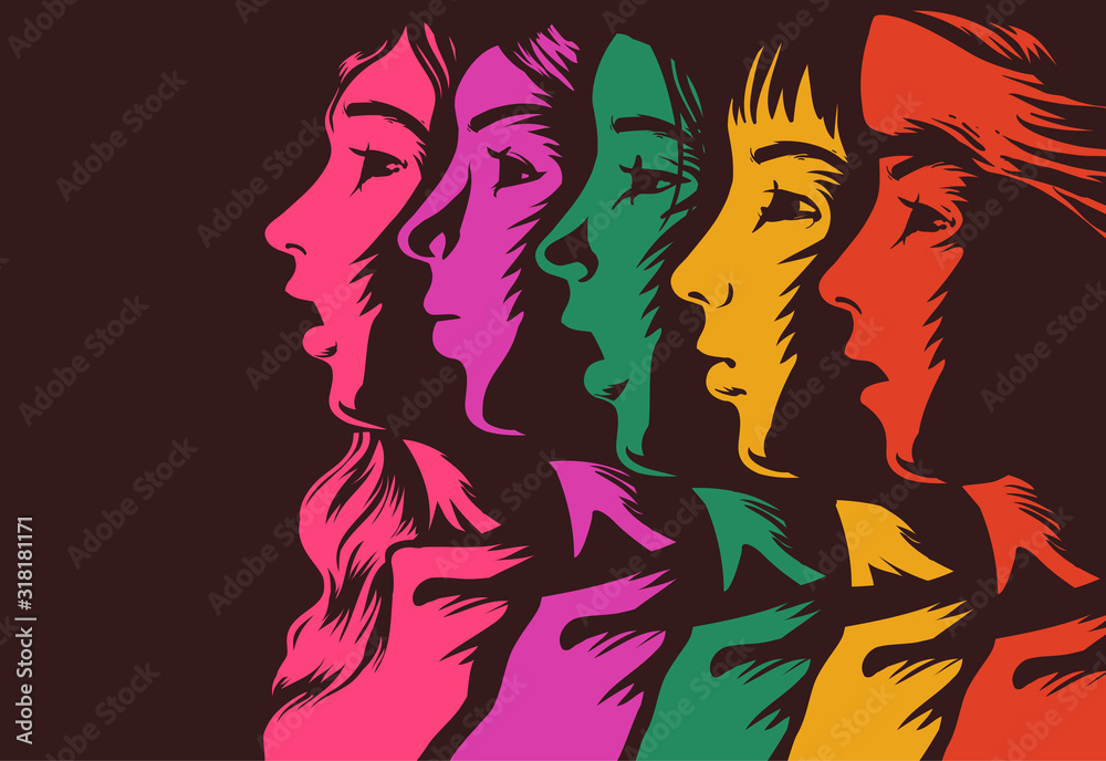 Women Colored Unity Stencil Illustration
