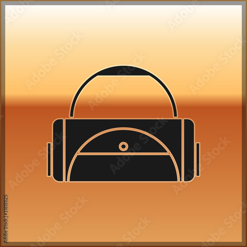 Black Sport bag icon isolated on gold background. Vector Illustration