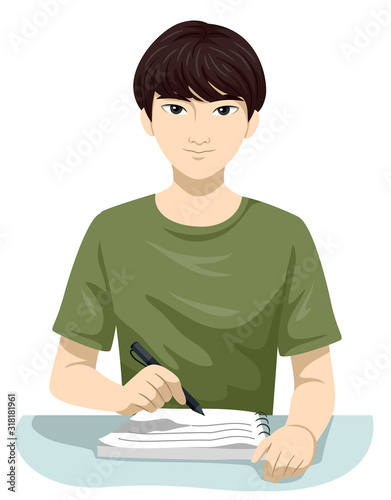 Teen Boy Asian Write Notes Illustration