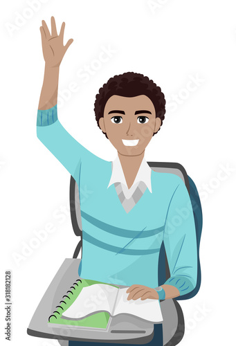 Teen Guy African Raise Hands Illustration