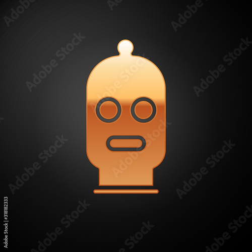 Gold Balaclava icon isolated on black background. A piece of clothing for winter sports or a mask for a criminal or a thief. Vector Illustration