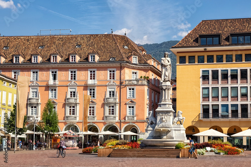Statue of Walther Von der Vogelweide in Bolzano, South Tyrol, Italy
