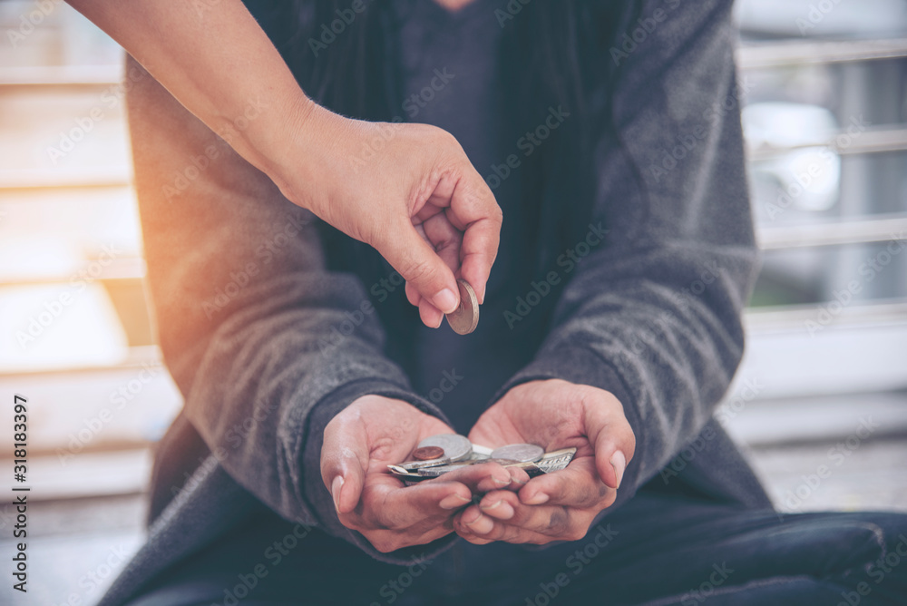 Ταπετσαρία Woman helping hands to homeless people poverty beggar man holding hands asking for money job and hoping help in helpless dirty city sitting on streets