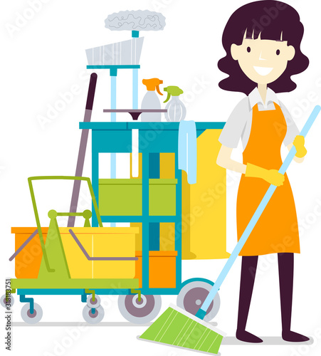 Girl Cleaning Service Job Illustration