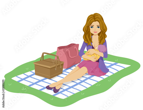 Girl Mom Park Public Breastfeed Illustration