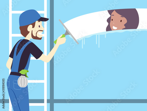 Man Window Washer Job Illus...