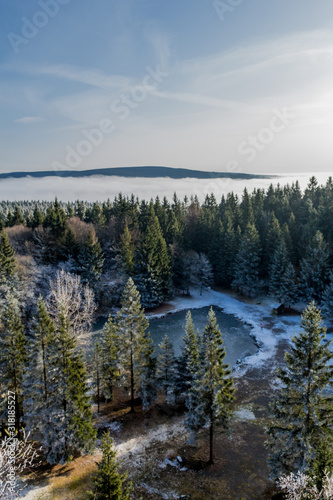 Winterspaziergang an einem sonnigen kalten Wintertag rund um die Eberstwiese auf dem Rennsteig - Thüringen/Deutschland photo